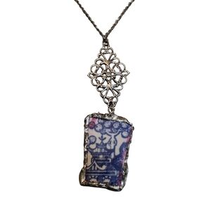 WILLOW Royal China Vintage Blue Pendant Necklace